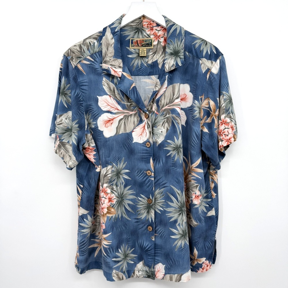 Vintage La Cabana Hawaiian Top Shirt Womens Plus Size 2X Floral Coastal Resort